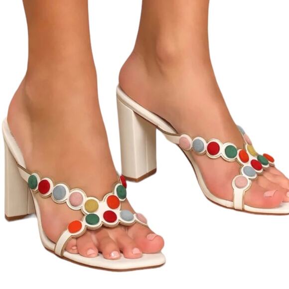 LuLu's Mahly White Multicolor covered buttons High Heel Sandals 7.5 - Picture 1 of 14